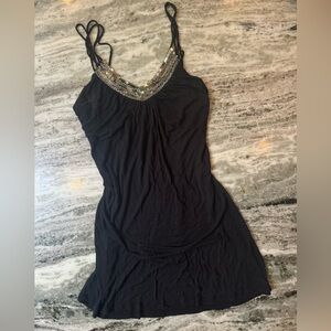 Sequin Neckline Black Mini Dress Womens Size Medium